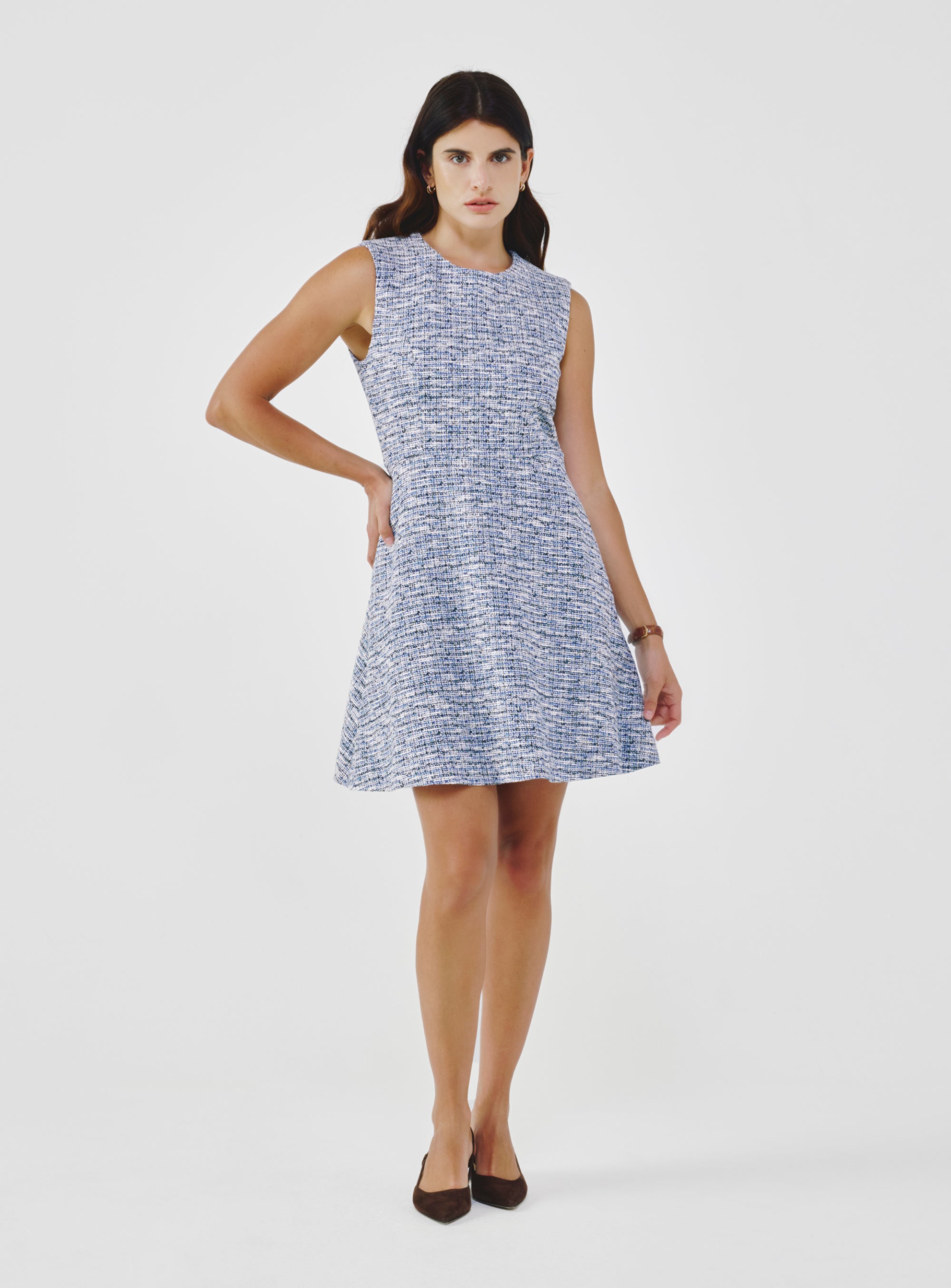 blue tweed dress Sleeveless Cotton Tweed Dress Blue / XS