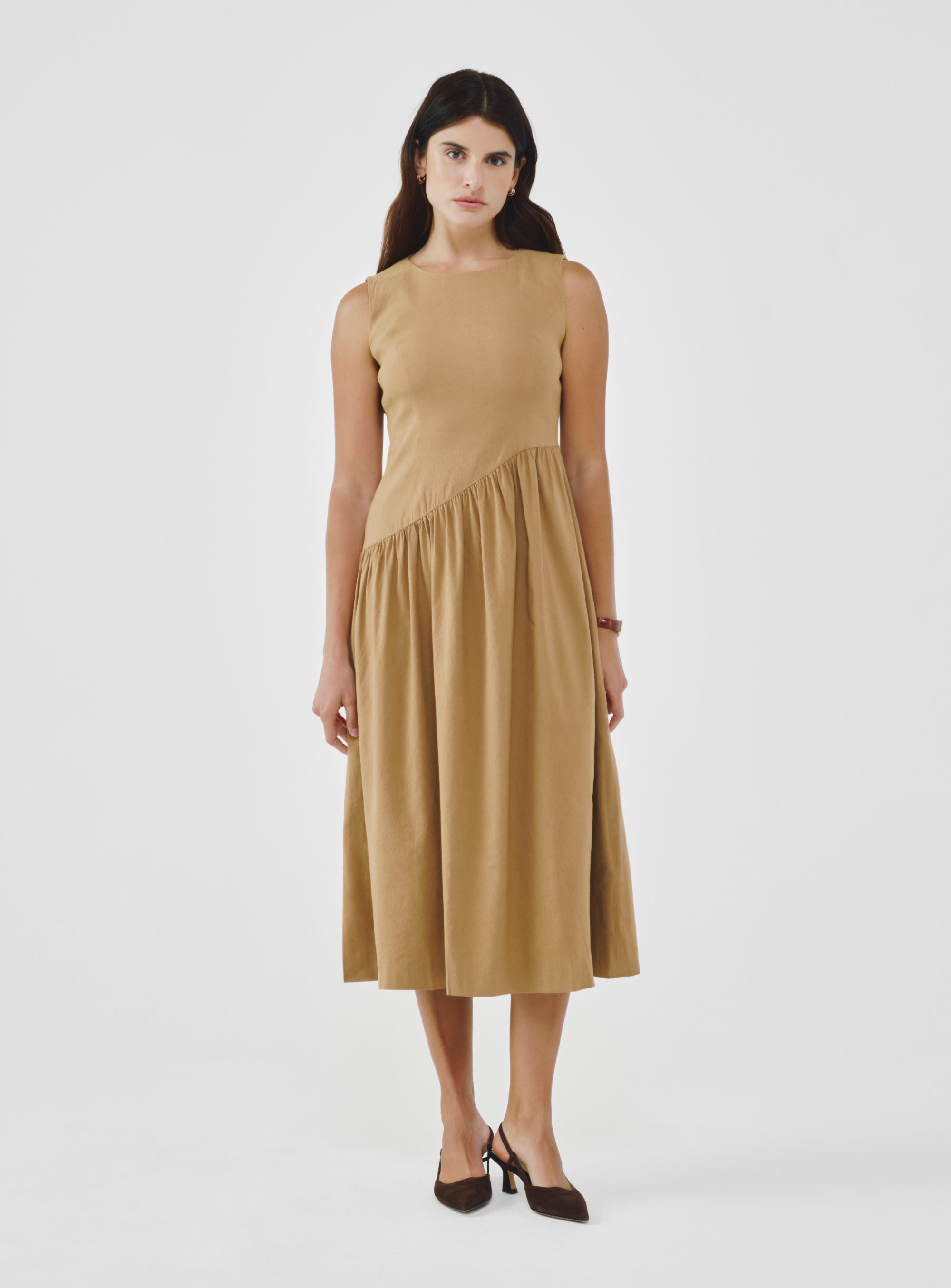 A.SHIMUS Tan Linen Midi Dress