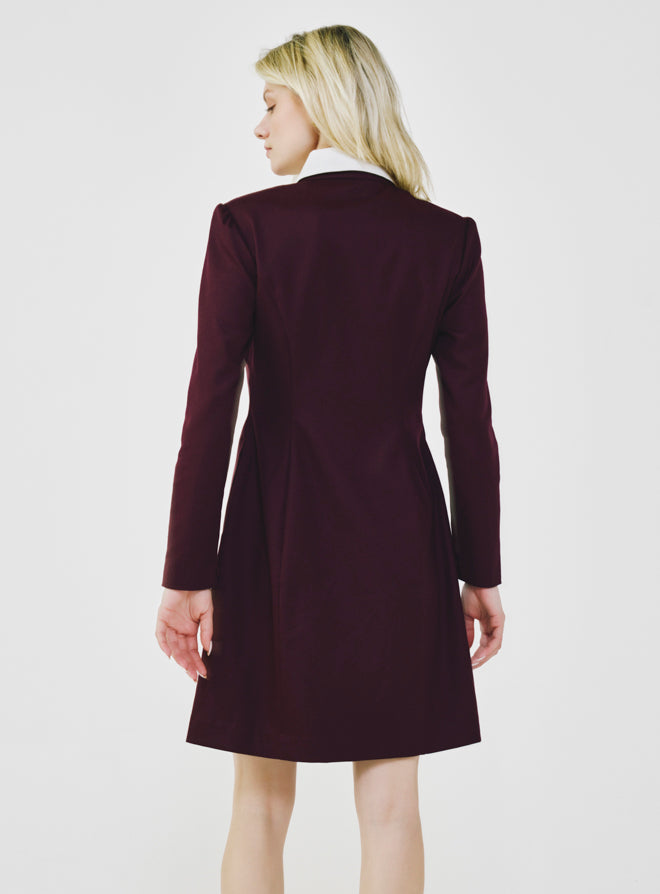 Long Sleeve Wool Shirt Dress - Bordeaux Bordeaux / M Long Sleeve Wool Shirt Dress - Bordeaux Bordeaux / M