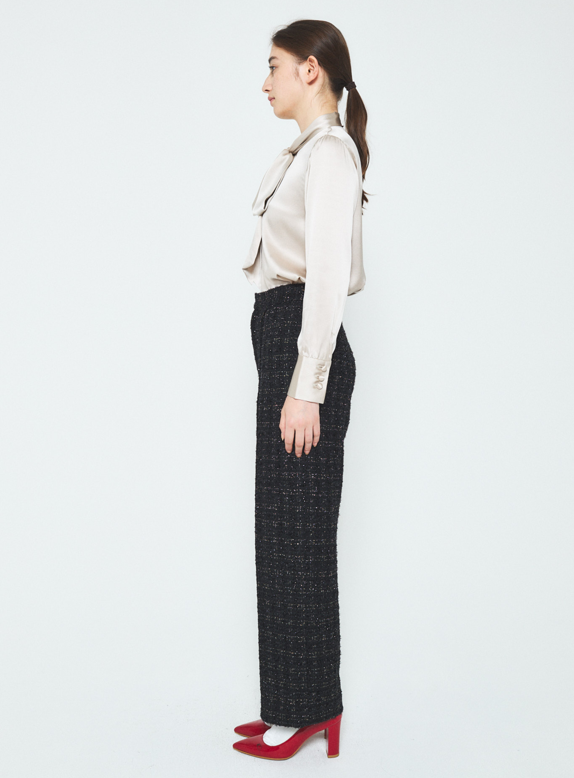 パンツ sublations tweed flare trouser Fancy Tweed Wide Leg Pants with Elastic Waistband – A.SHIMUS