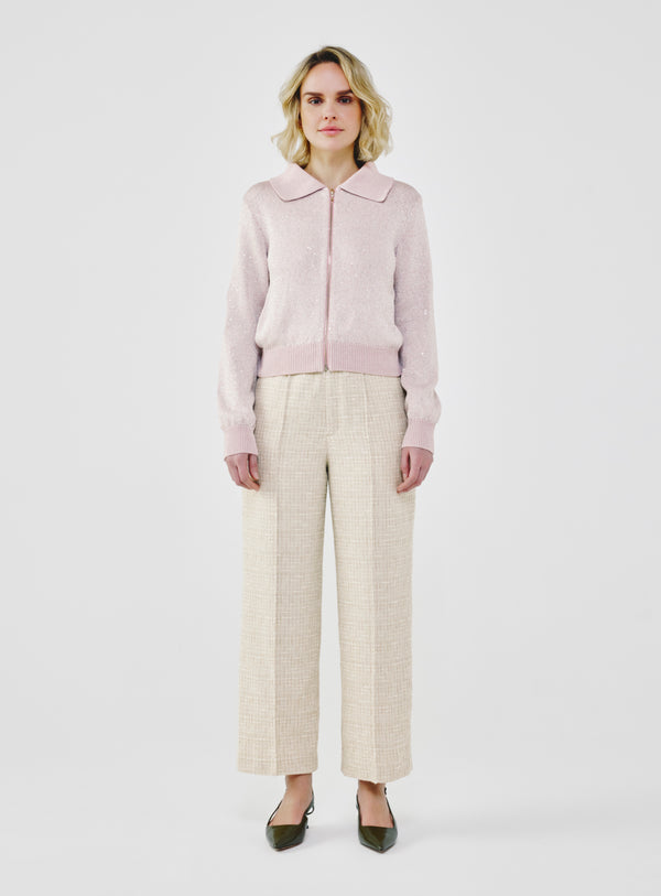 Sequin-Kissed Cotton Cardigan - Dusty Pink