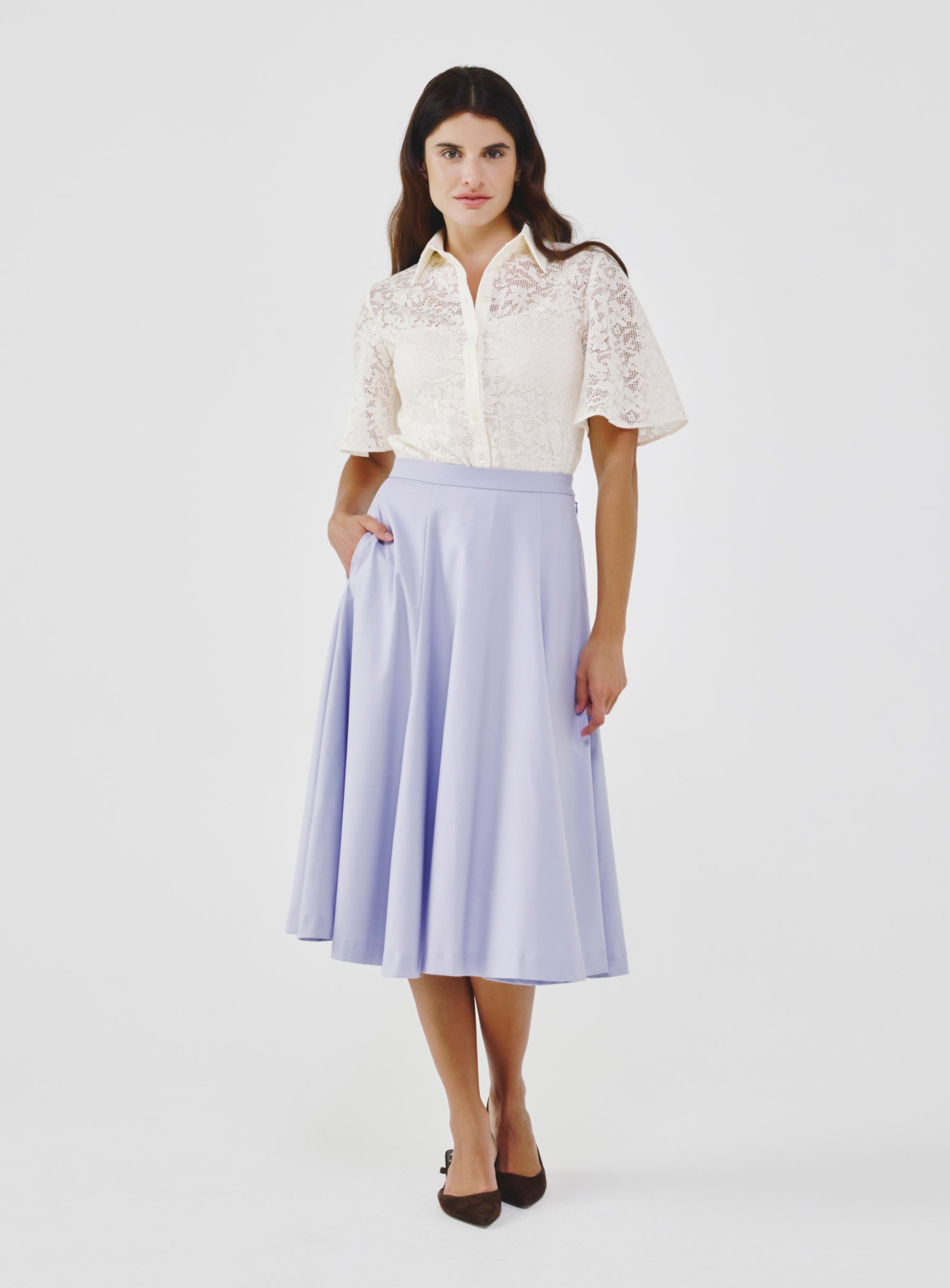 High-Waist Midi Skirt with Elastic Waistband – A.SHIMUS