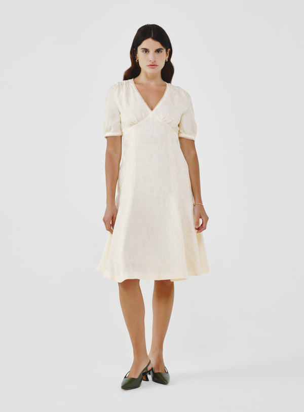 Floral Jacquard Midi Dress - Ivory