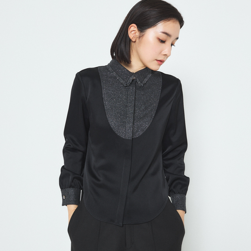 Fancy Tweed Button Up Shirt - Black