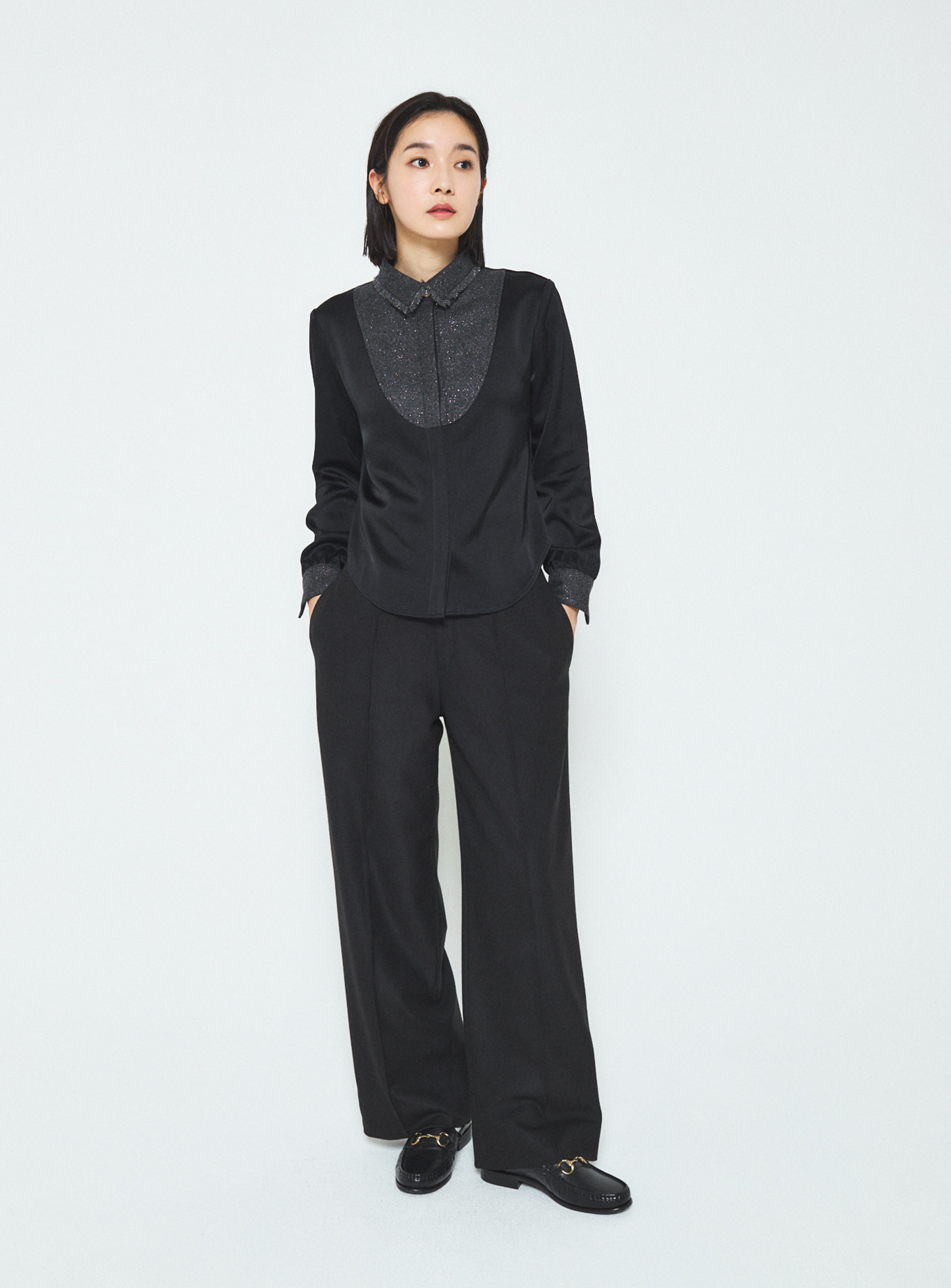 Fancy Tweed Button Up Shirt - Black