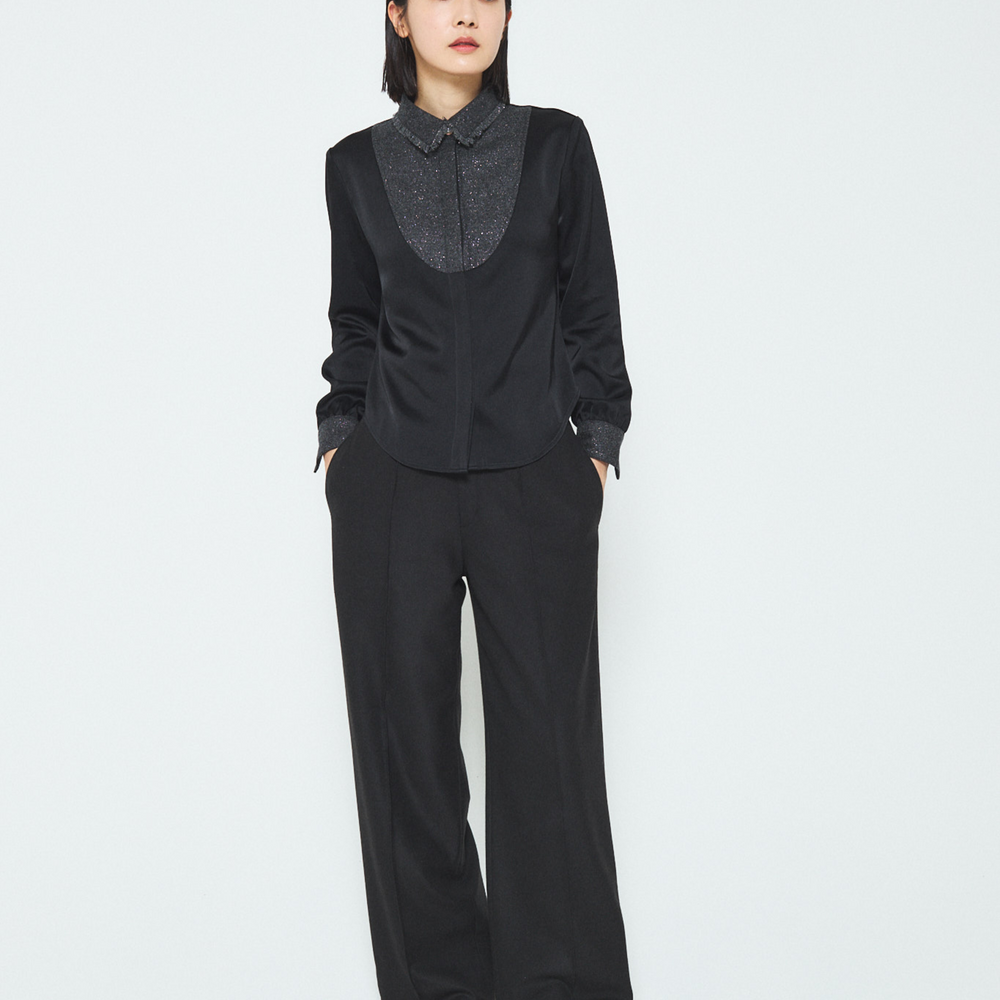 Fancy Tweed Button Up Shirt - Black JP
