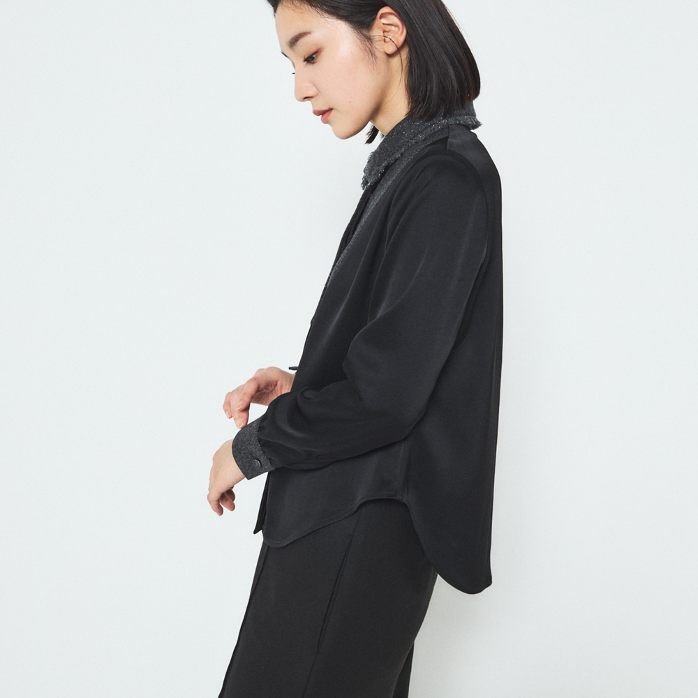 Fancy Tweed Button Up Shirt - Black