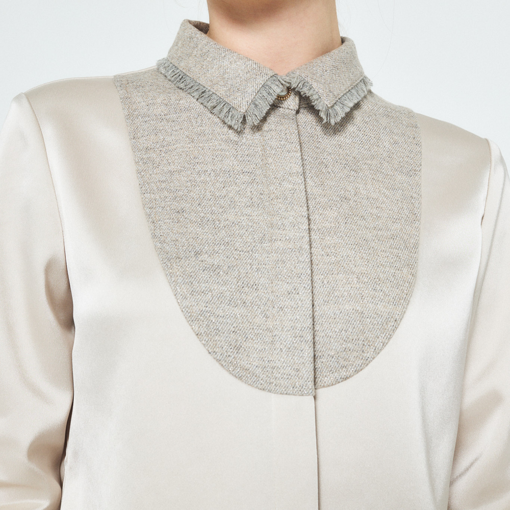 Fancy Tweed Button Up Shirt - Beige