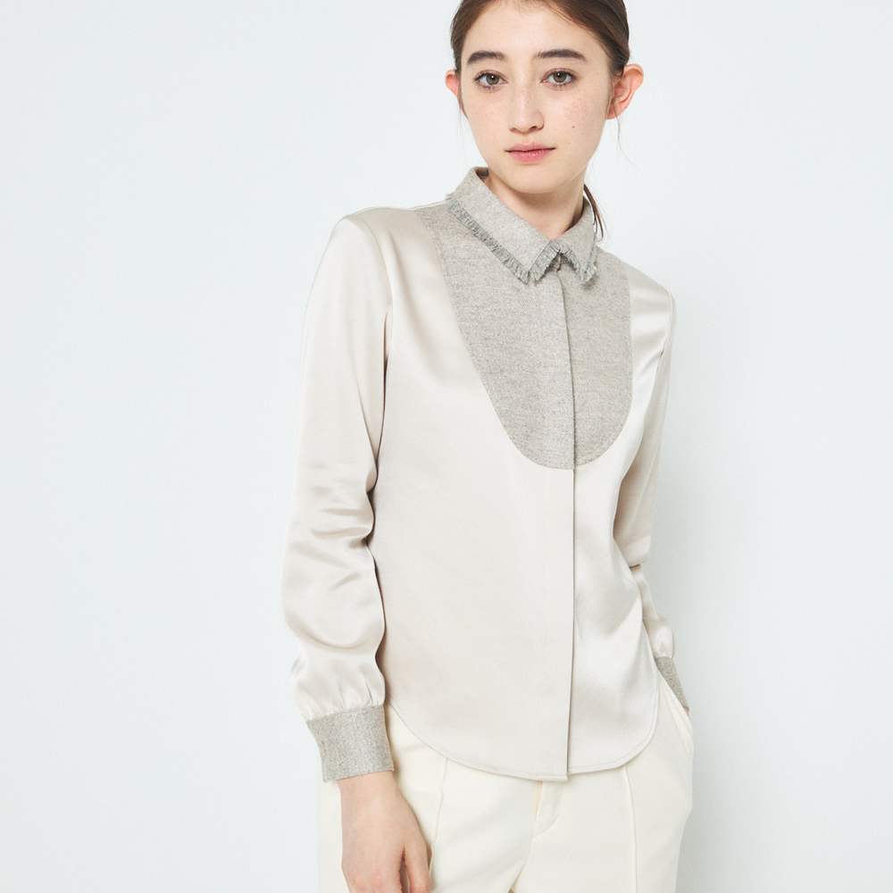 Fancy Tweed Button Up Shirt - Beige