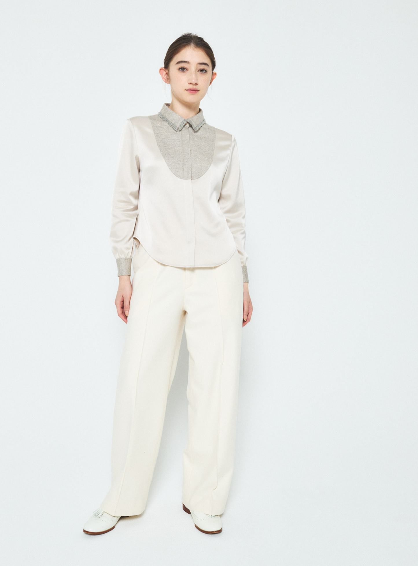 Fancy Tweed Button Up Shirt - Beige