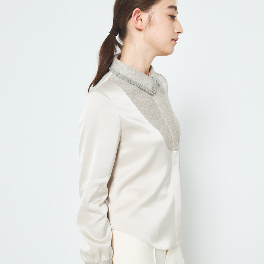 Fancy Tweed Button Up Shirt - Beige