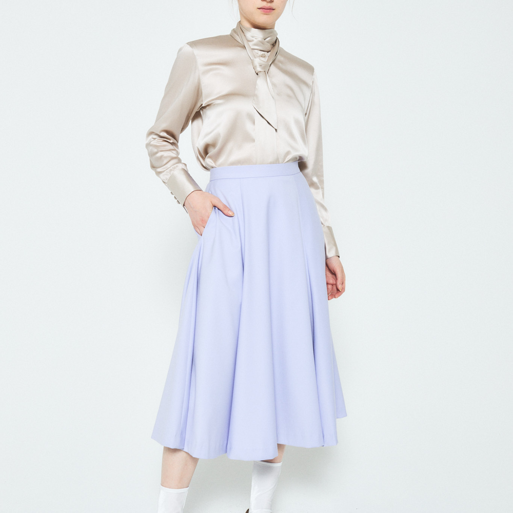 High-Waist Midi Skirt with Elastic Waistband - Lilac