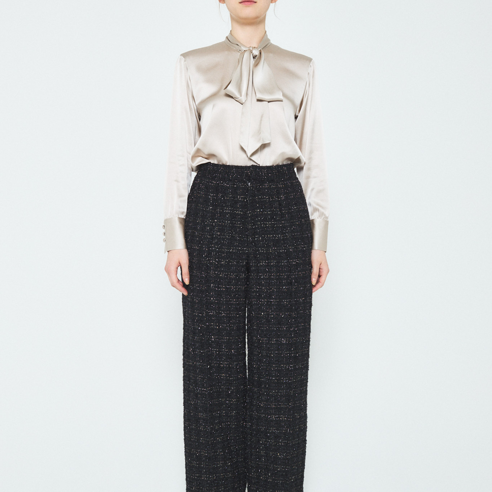 Fancy Tweed Wide Leg Pants with Elastic Waistband - JP