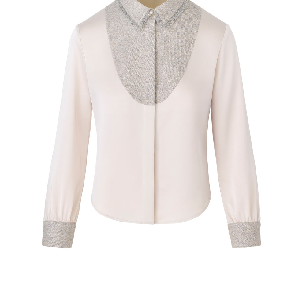 Fancy Tweed Button Up Shirt - Beige