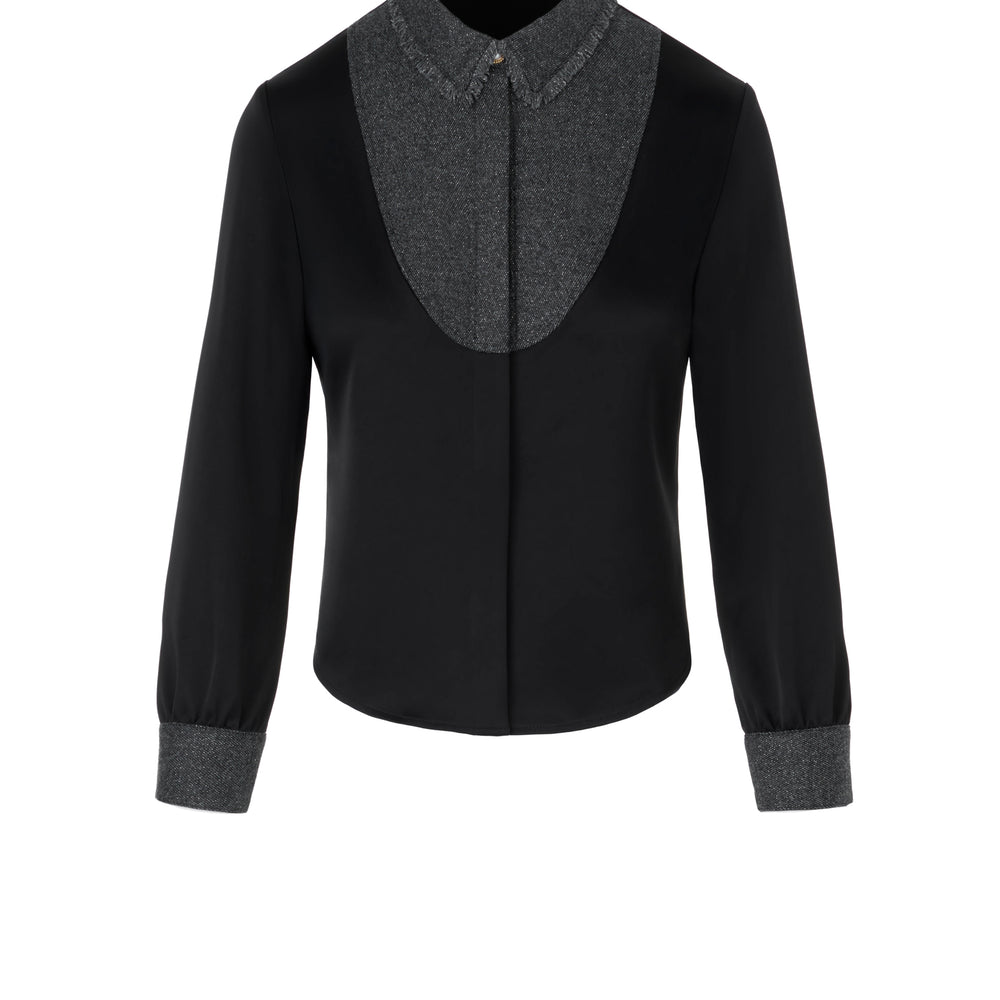 Fancy Tweed Button Up Shirt - Black JP
