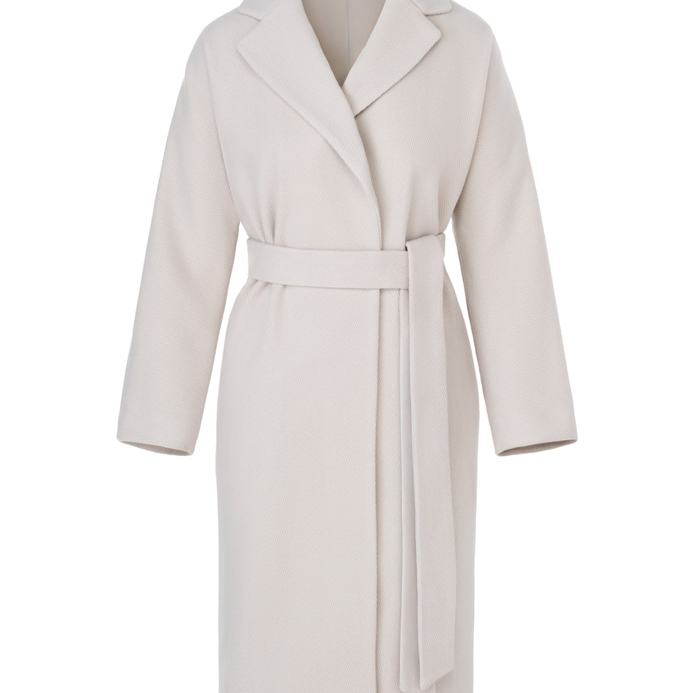 Herringbone Virgin Wool Wrap Coat - Ivory