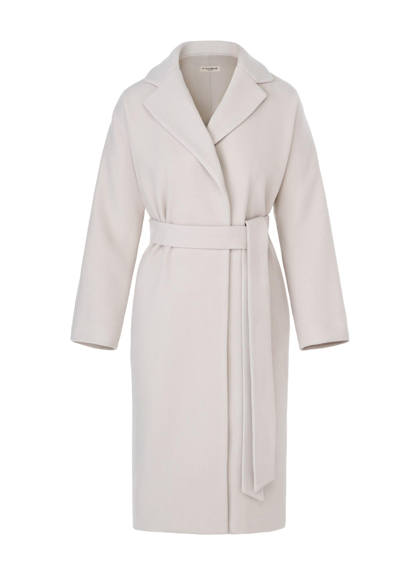 Herringbone Virgin Wool Wrap Coat - Ivory