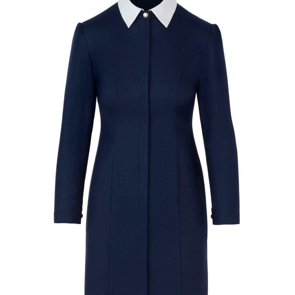 Long Sleeve Wool Shirt Dress - Navy