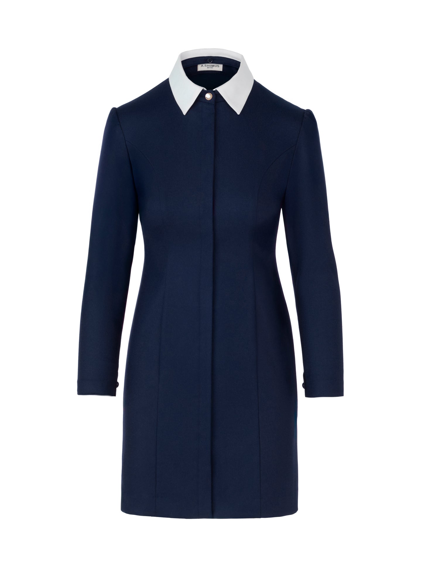 Long Sleeve Wool Shirt Dress - Navy