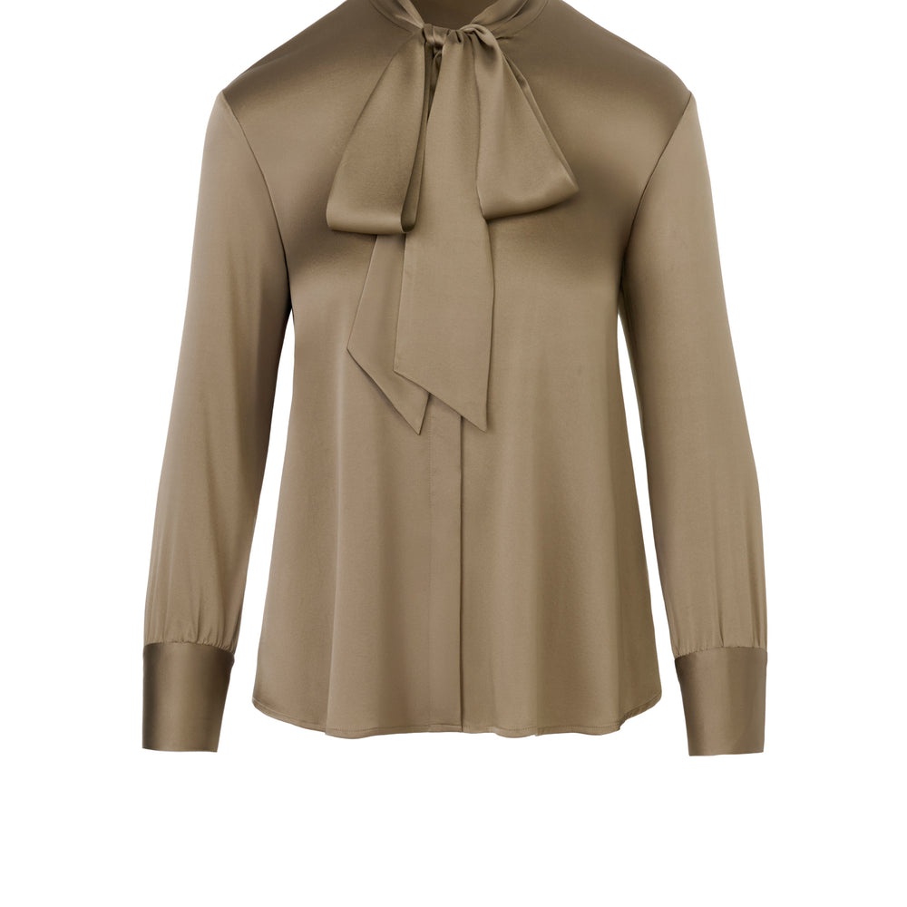 Silk Bow Blouse - Khaki