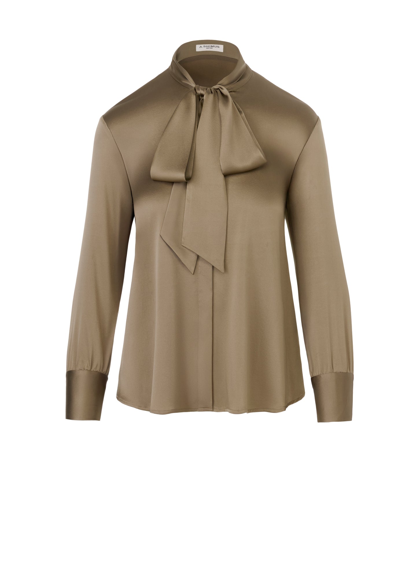 Silk Bow Blouse - Khaki