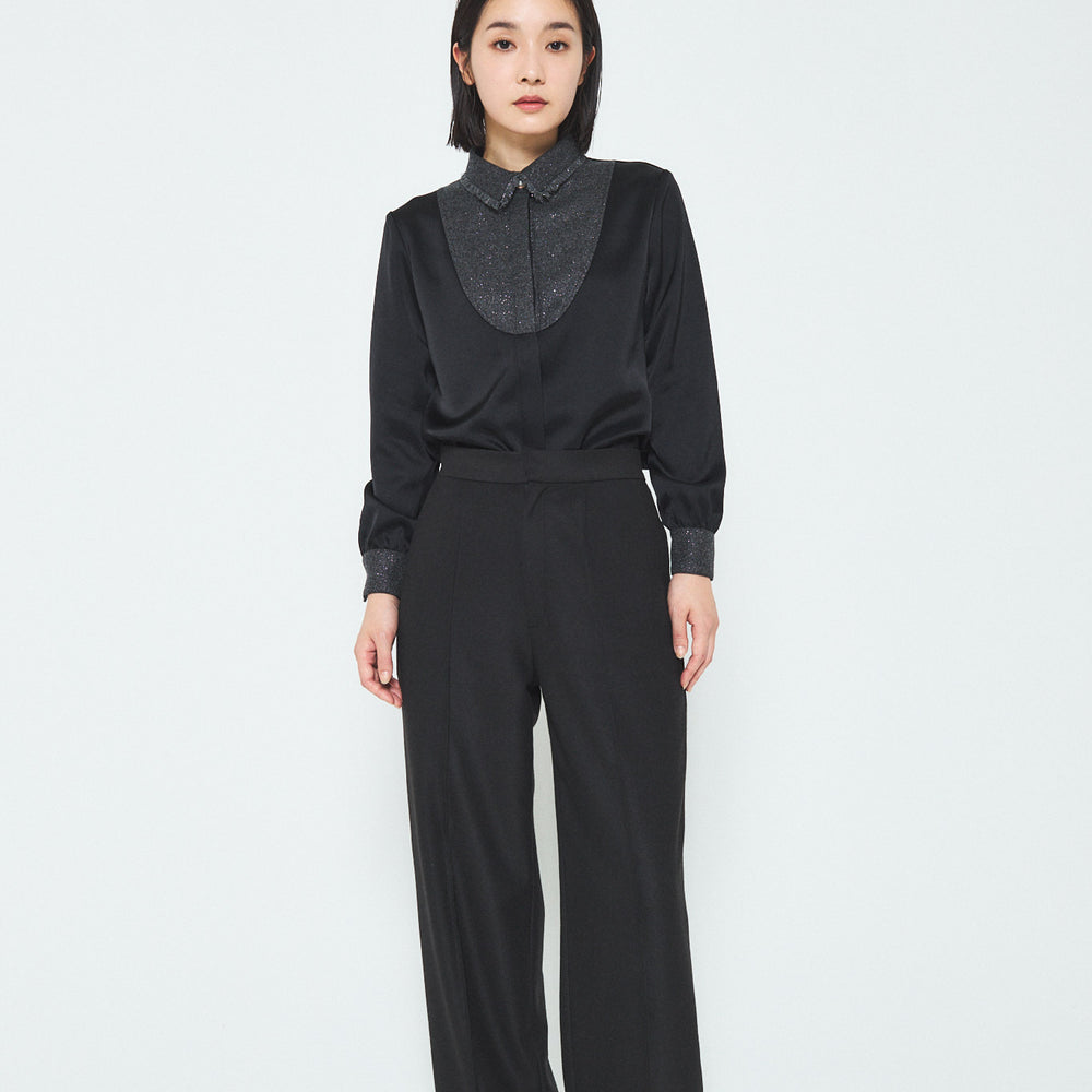 Wide Leg Pants with Elastic Waistband - Black