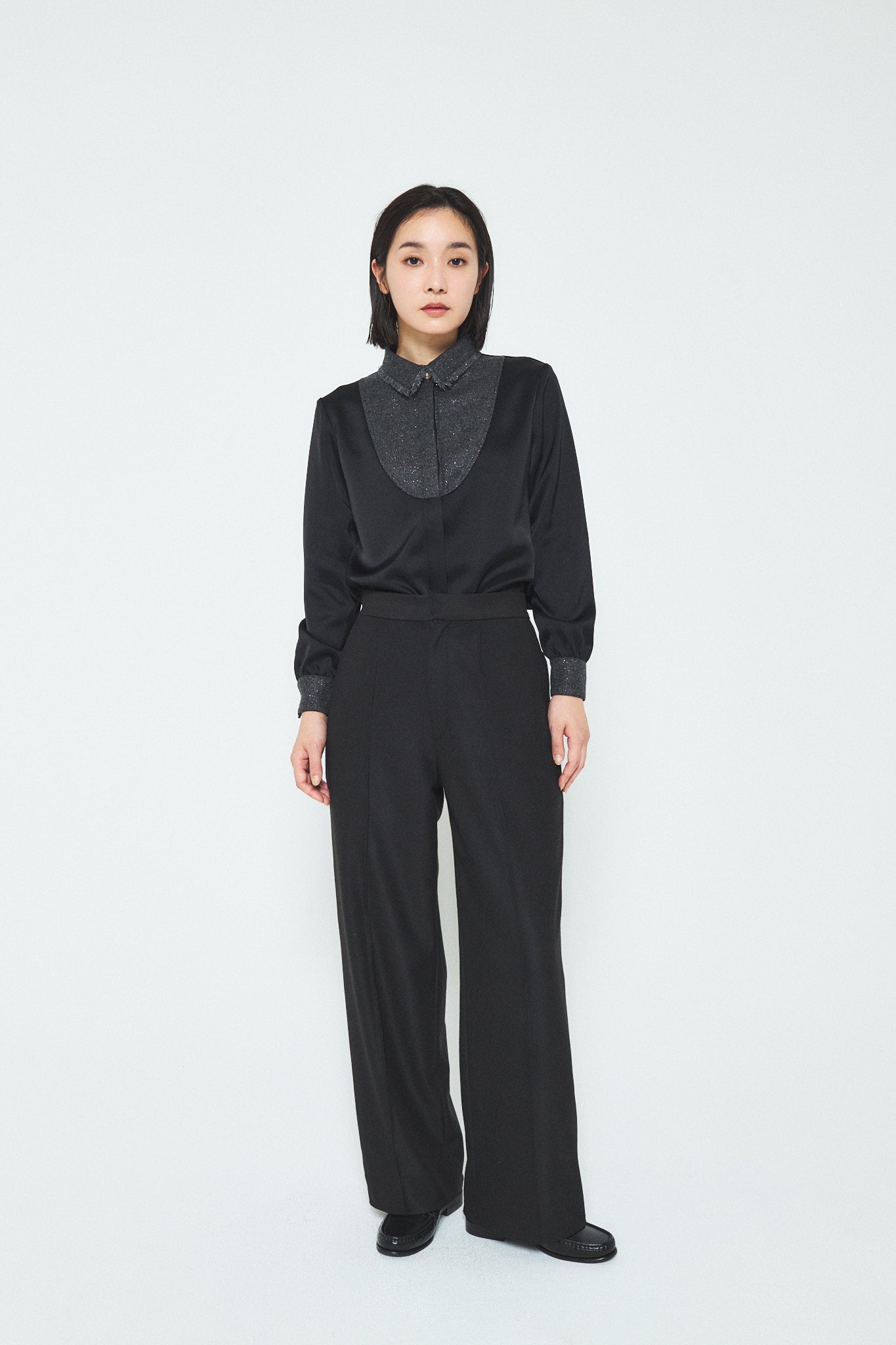 Wide Leg Pants with Elastic Waistband - Black