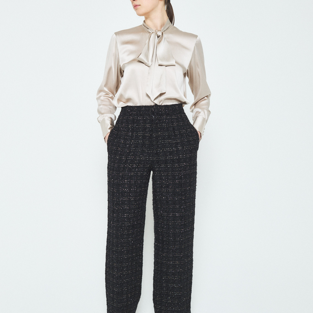 Fancy Tweed Wide Leg Pants with Elastic Waistband