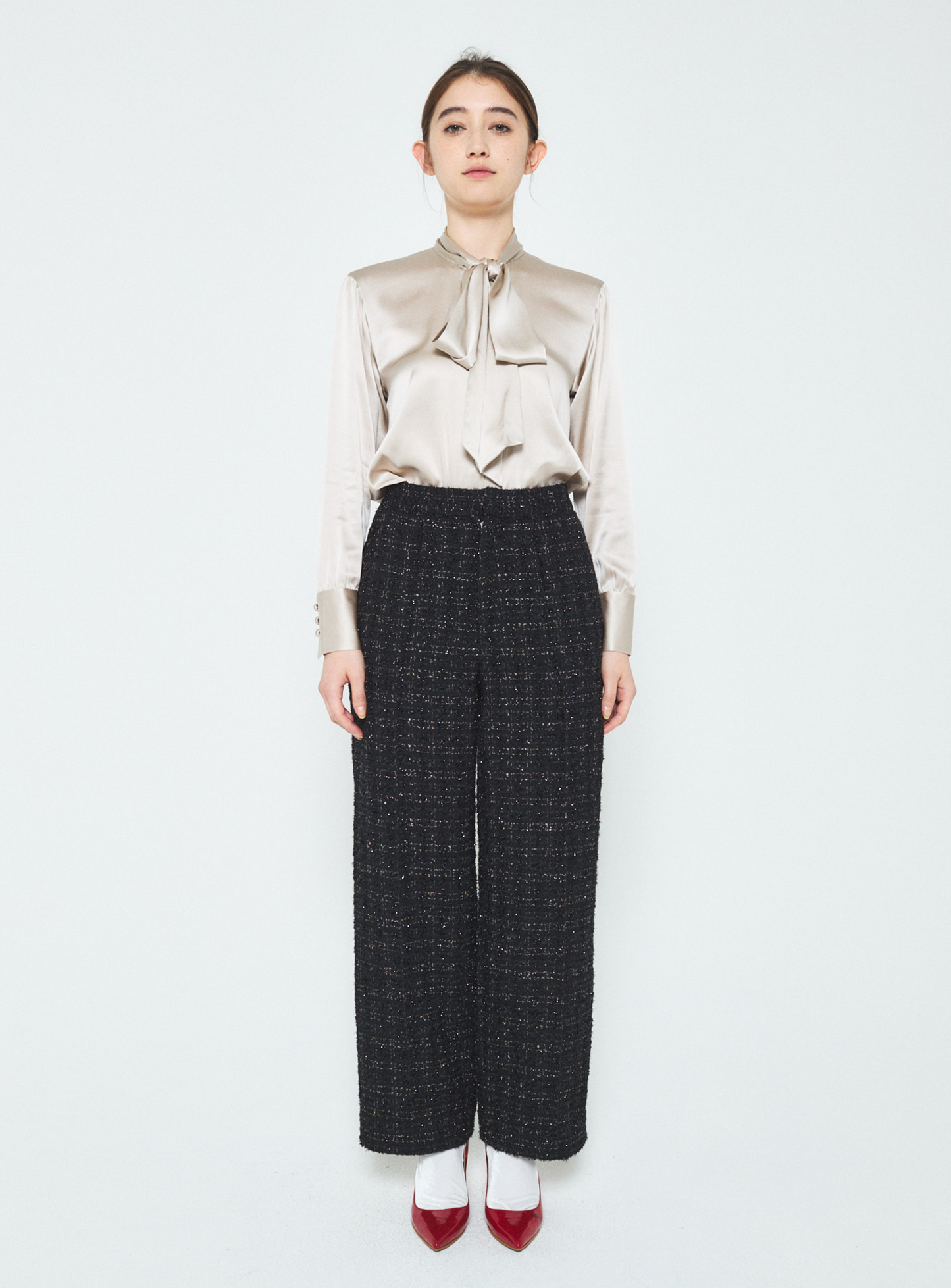 Fancy Tweed Wide Leg Pants with Elastic Waistband – A.SHIMUS