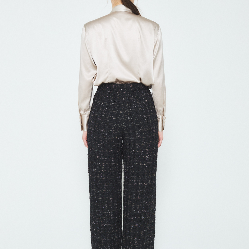 Fancy Tweed Wide Leg Pants with Elastic Waistband - JP