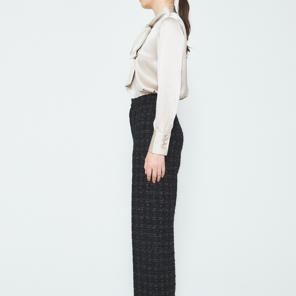 Fancy Tweed Wide Leg Pants with Elastic Waistband - JP