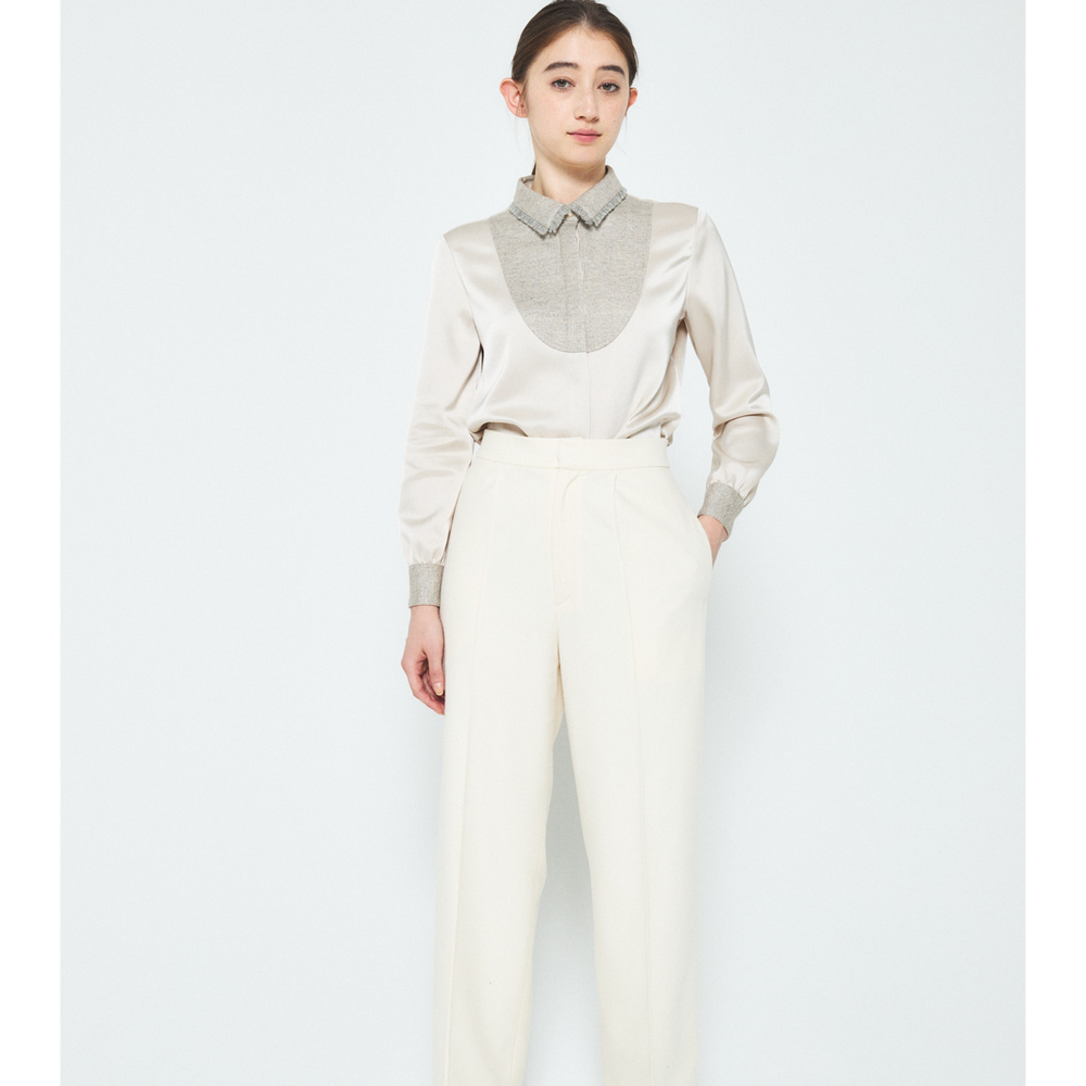 Wide Leg Pants with Elastic Waistband - Ivory
