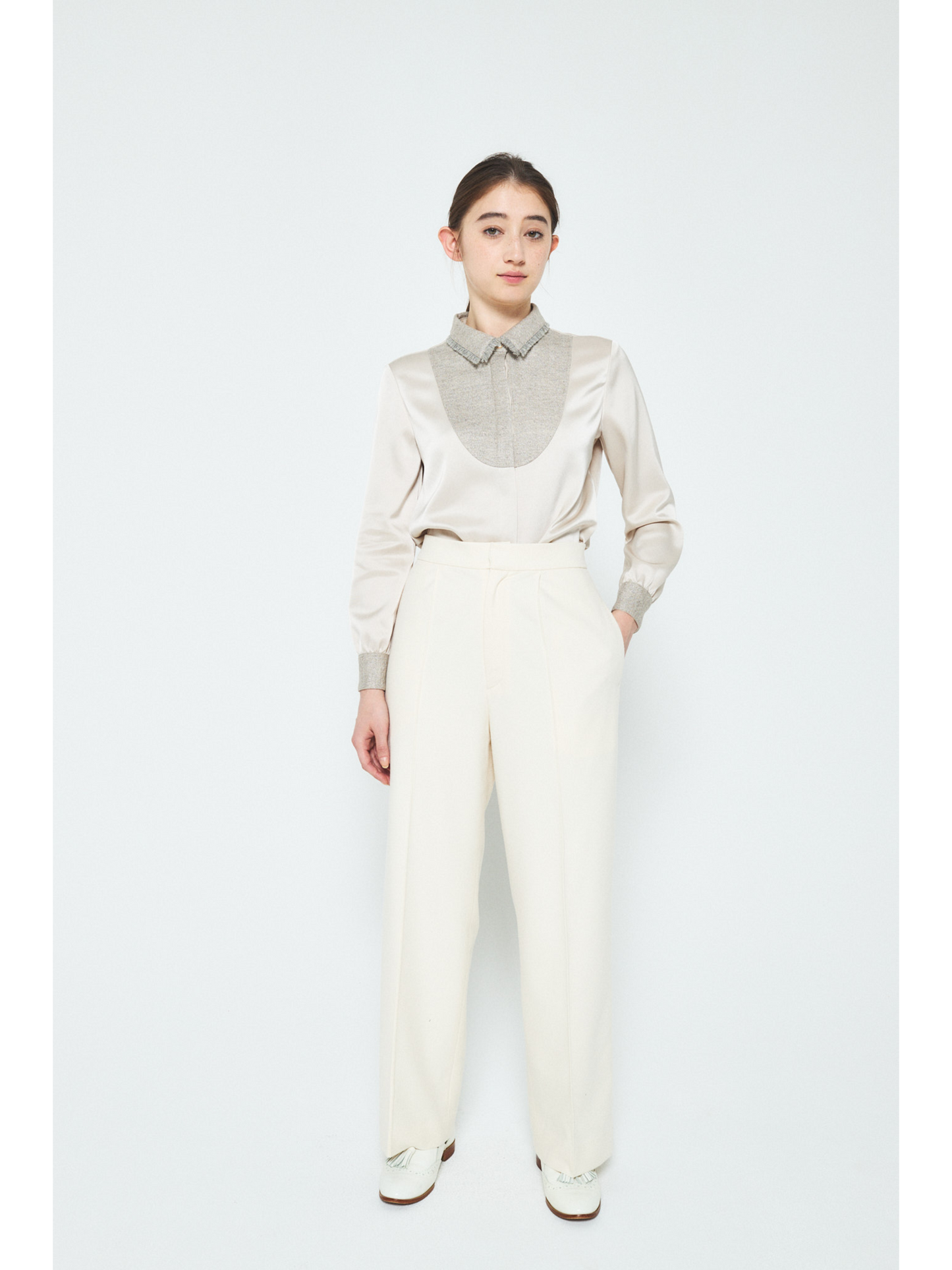 Wide Leg Pants with Elastic Waistband - Ivory