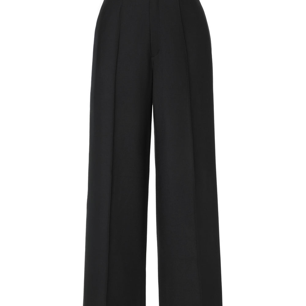 Wide Leg Pants with Elastic Waistband - Black