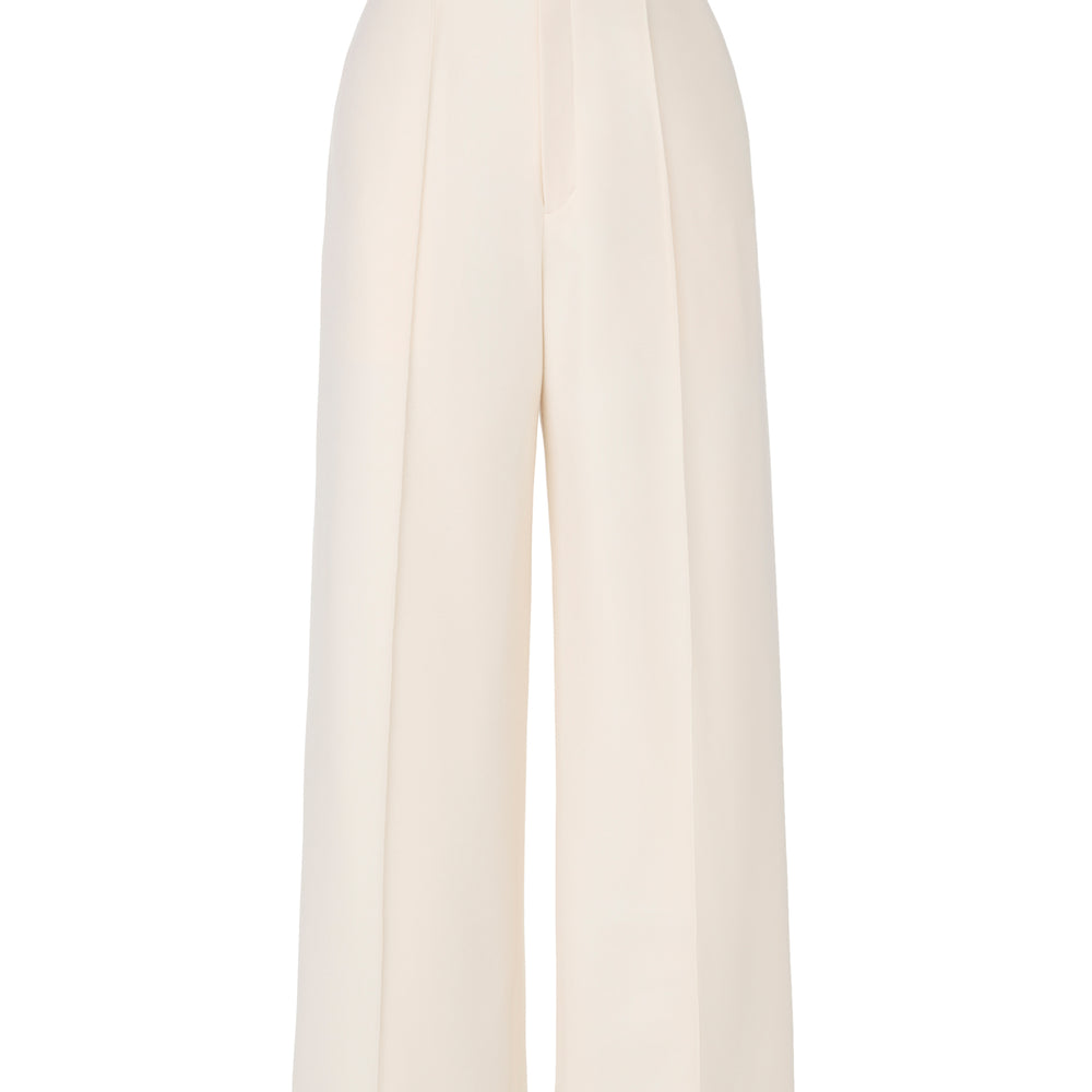 Wide Leg Pants with Elastic Waistband - Ivory