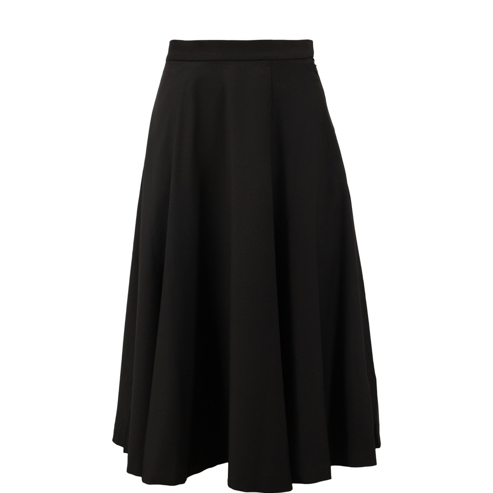 High-Waist Midi Skirt with Elastic Waistband - Black