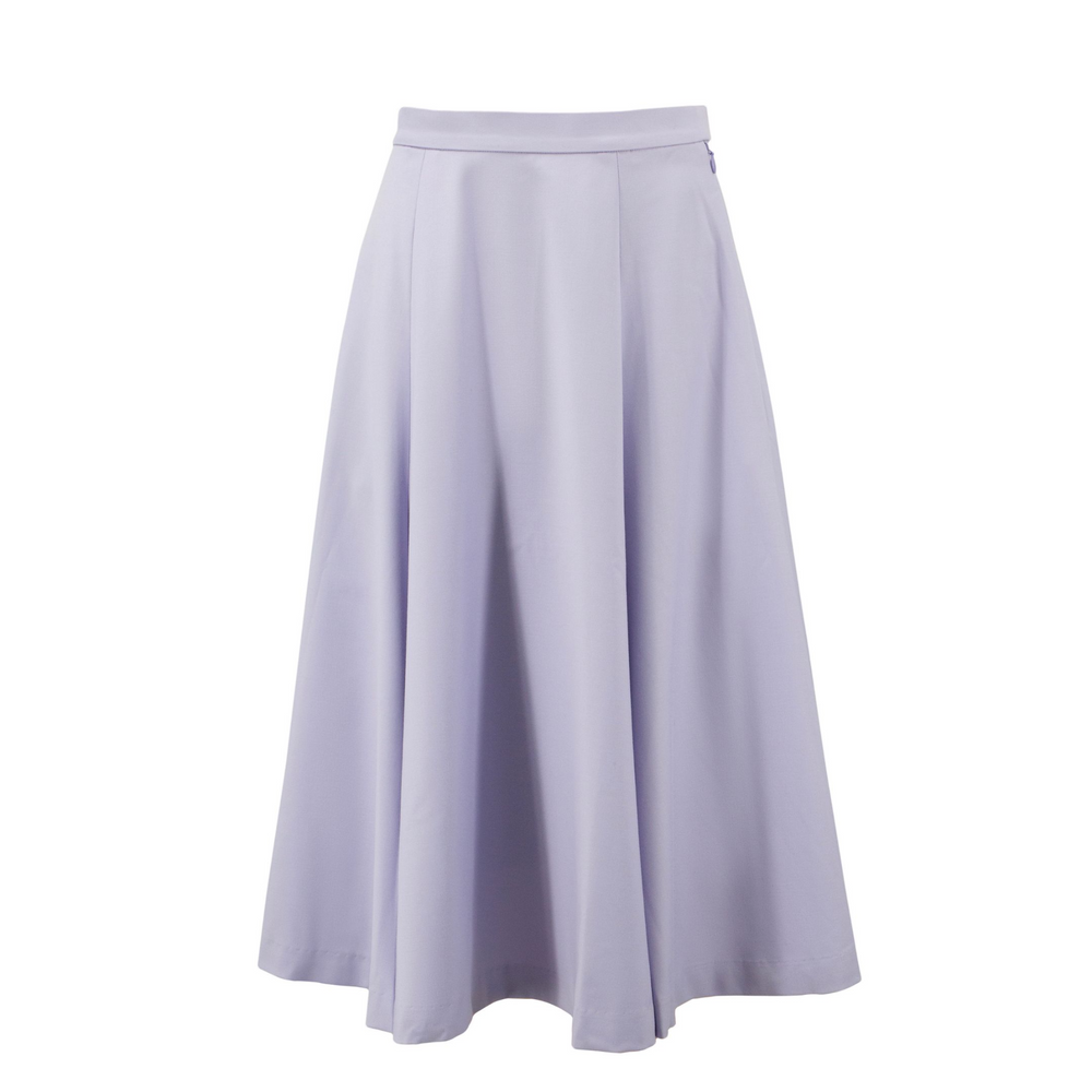 High-Waist Midi Skirt with Elastic Waistband - Lilac