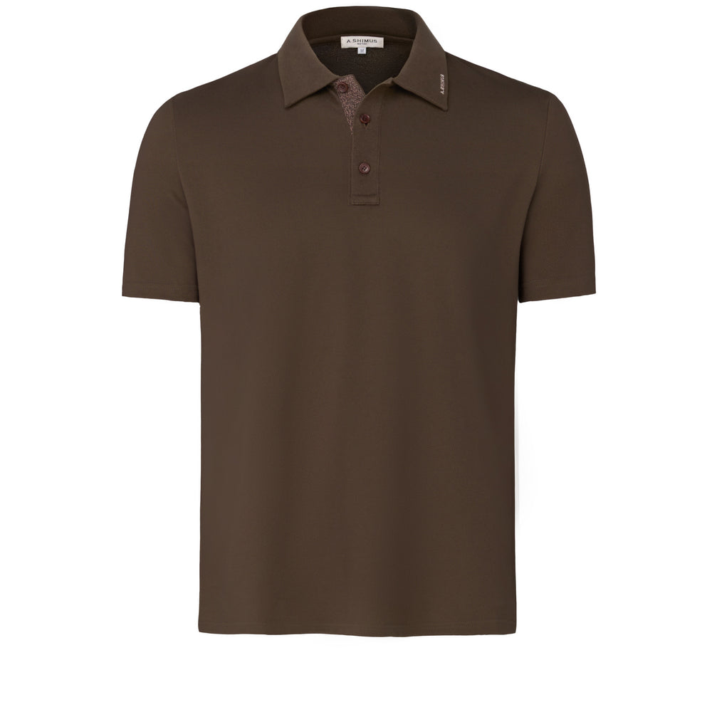 Cotton Polo Shirt with Fancy Tweed - Chocolate