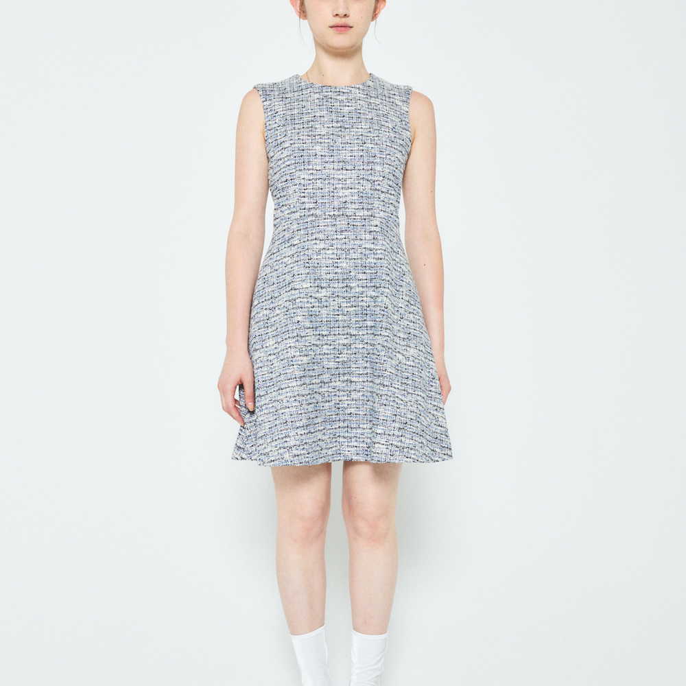 Sleeveless Cotton Tweed Dress - Blue