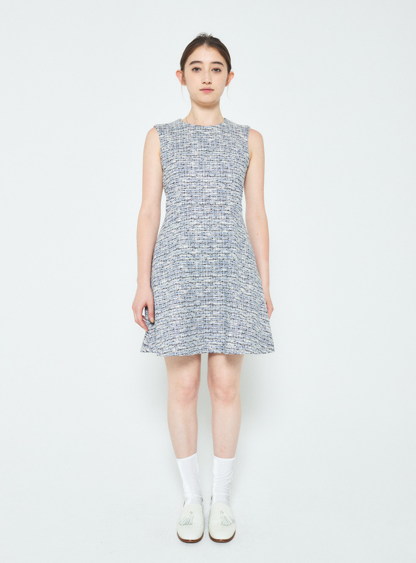 Sleeveless Cotton Tweed Dress - Blue