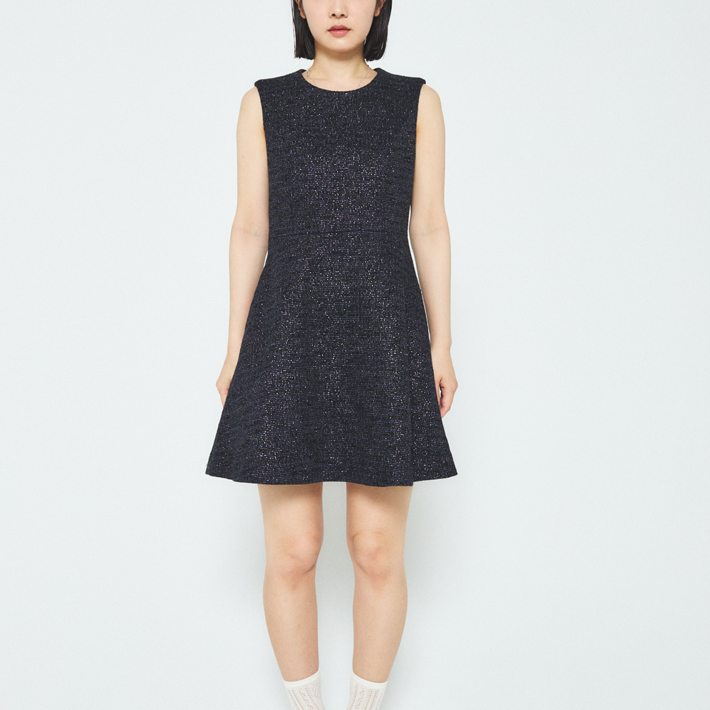 Sleeveless Cotton Tweed Dress - Dark Navy