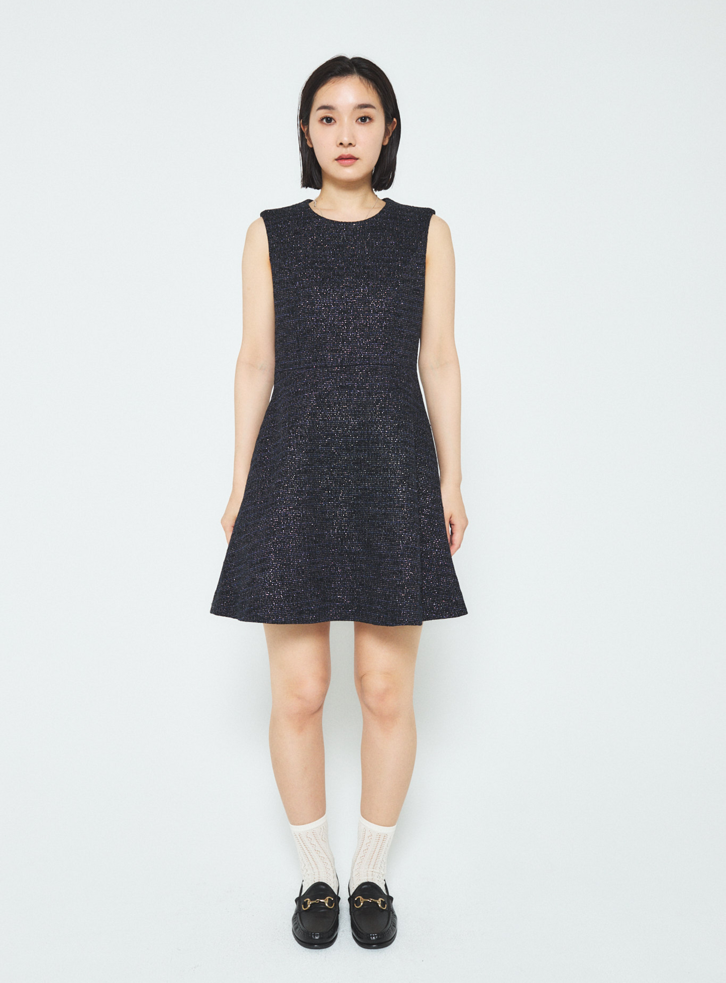 Sleeveless Cotton Tweed Dress - Dark Navy