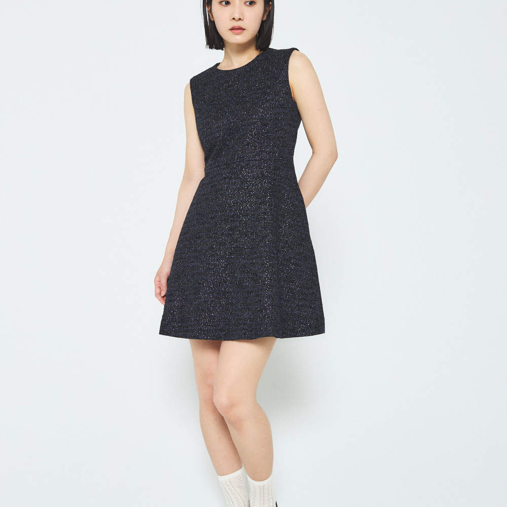 Sleeveless Cotton Tweed Dress - Dark Navy JP