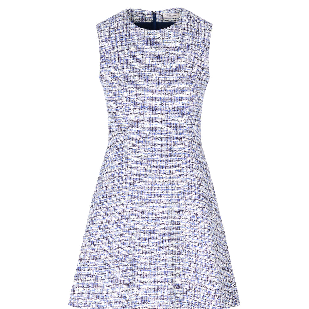 Sleeveless Cotton Tweed Dress - Blue