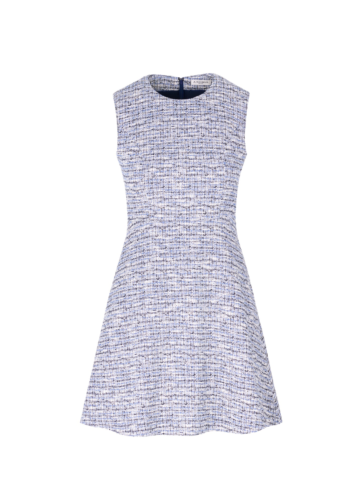 Sleeveless Cotton Tweed Dress - Blue